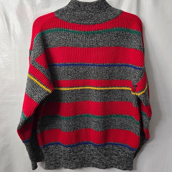 Gitano Wrap Neck Ski Sweater M Women Pullover Preppy Boxy Red Stripe Vintage 80s - Picture 6 of 6
